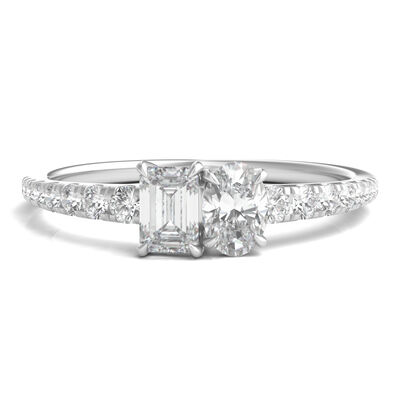 Oval-Shaped & Emerald-Cut Toi et Moi Lab Grown Diamond Ring in 14K White Gold (3/4 ct. tw.)