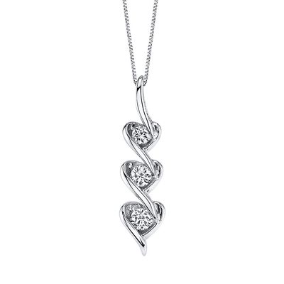 1/3 ct. tw. Diamond Three-Stone Heart Pendant in 14K White Gold
