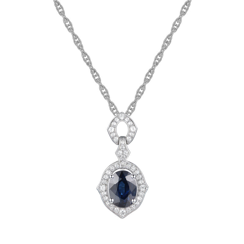 Blue Sapphire and Diamond Pendant in 10K White Gold &#40;1/4 ct. tw.&#41;