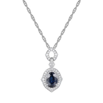 Blue Sapphire and Diamond Pendant in 10K White Gold (1/4 ct. tw.)