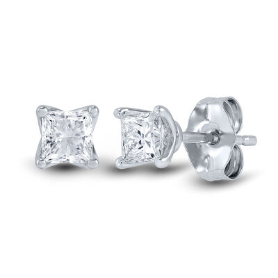 Lab Grown Diamond Stud Earrings with Princess-Cut Solitaires in 14K White Gold (1/2 ct. tw.)