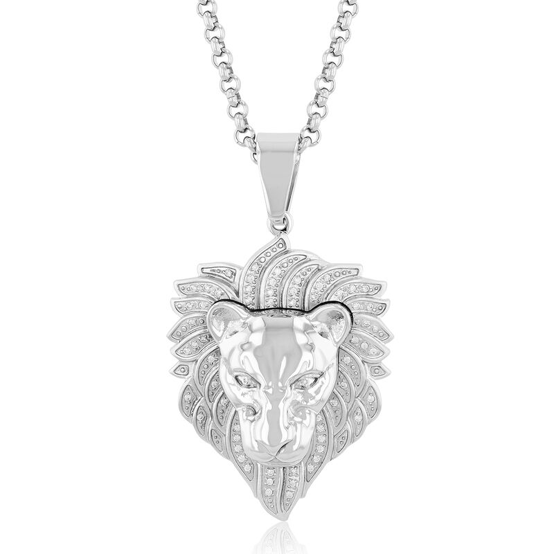 Diamond Lion Head Pendant in Stainless Steel &#40;1/4 ct. tw.&#41;