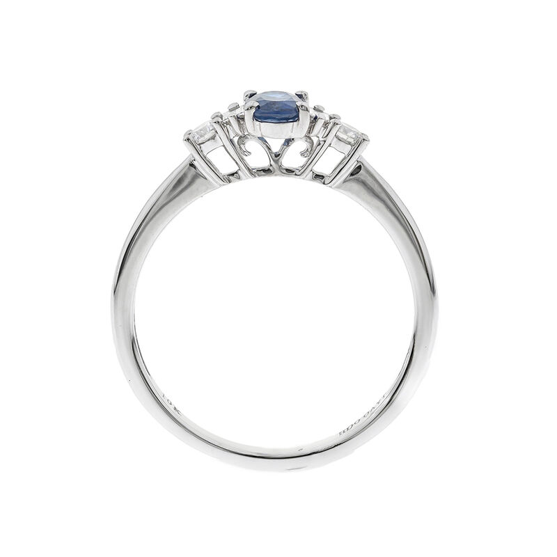 Oval Blue Sapphire Ring with Diamond Side Stones in 10K White Gold &#40;1/7 ct. tw.&#41;