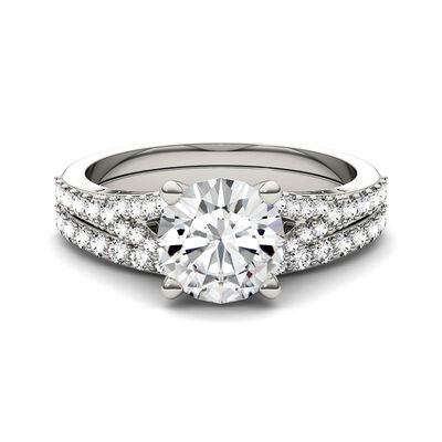 Round Moissanite Ring Set with Split-Shank Band in 14K White Gold (2 1/8 ct. tw.)