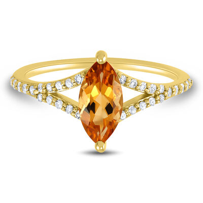 Marquise-Cut Citrine and Diamond Ring in 10K Yellow Gold (1/10 ct. tw.)
