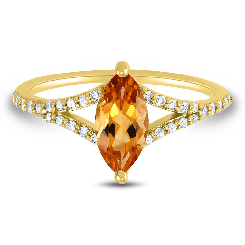 Marquise-Cut Citrine and Diamond Ring in 10K Yellow Gold &#40;1/10 ct. tw.&#41;