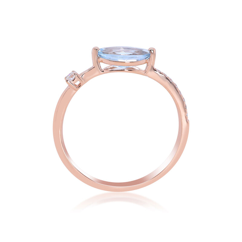 Marquise-cut Aquamarine and Diamond Accent Ring in 10K Rose Gold