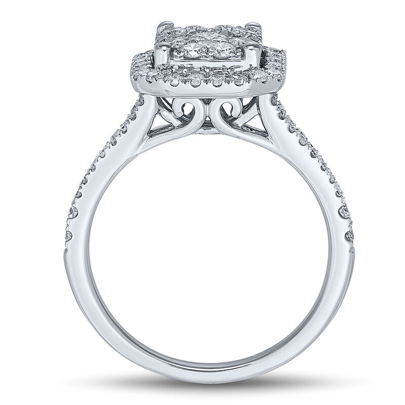 Diamond Cluster Engagement Ring with Emerald-Shaped Halo in 10K White Gold &#40;1 ct. tw.&#41;