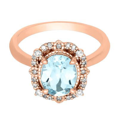 Aquamarine & 1/7 ct. tw. Diamond Ring in 10K Rose Gold