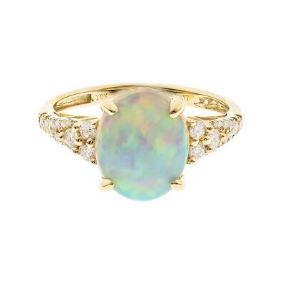 Ethopian Opal & 1/4 ct. tw. Diamond Ring in 10K Yellow Gold