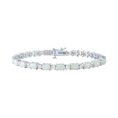 Lab-Created Opal & White Sapphire Bracelet in Sterling Silver