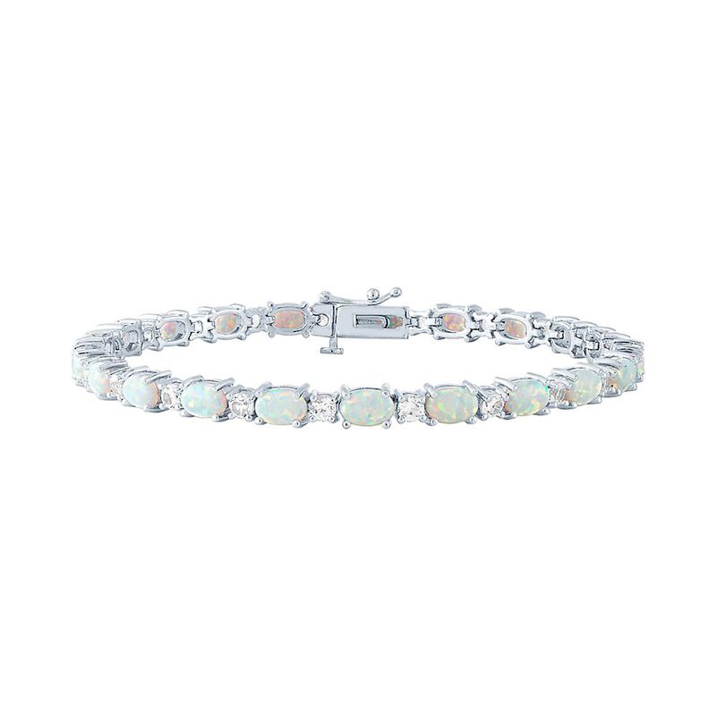 Lab Created Opal &amp; White Sapphire Bracelet in Sterling Silver