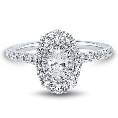 Oval Diamond Pave Engagement Ring in 14K White Gold (1 ct. tw.)