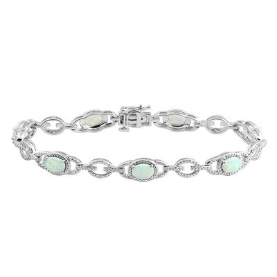 Opal & Lab Created White Sapphire Bracelet in Sterling Silver