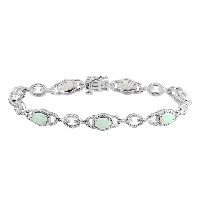 Opal &amp; Lab Created White Sapphire Bracelet in Sterling Silver
