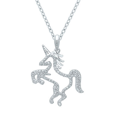 Diamond Accent Unicorn Pendant in Sterling Silver