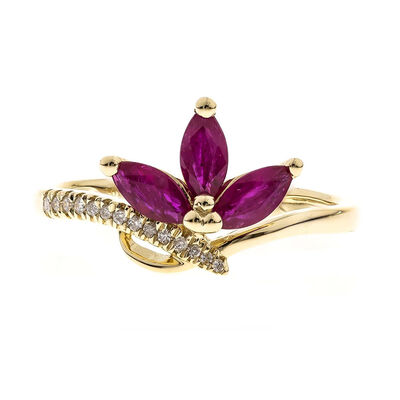 Marquise Ruby Ring with Diamond Accents in 10K Yellow Gold