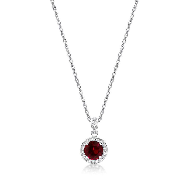 Lab Created Ruby &amp; 1/10 ct. tw. Diamond Pendant in Sterling Silver