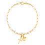Paperclip Bracelet with Heart and Cross Charms in 14K Yellow Gold, 2MM, 7.25&rdquo;