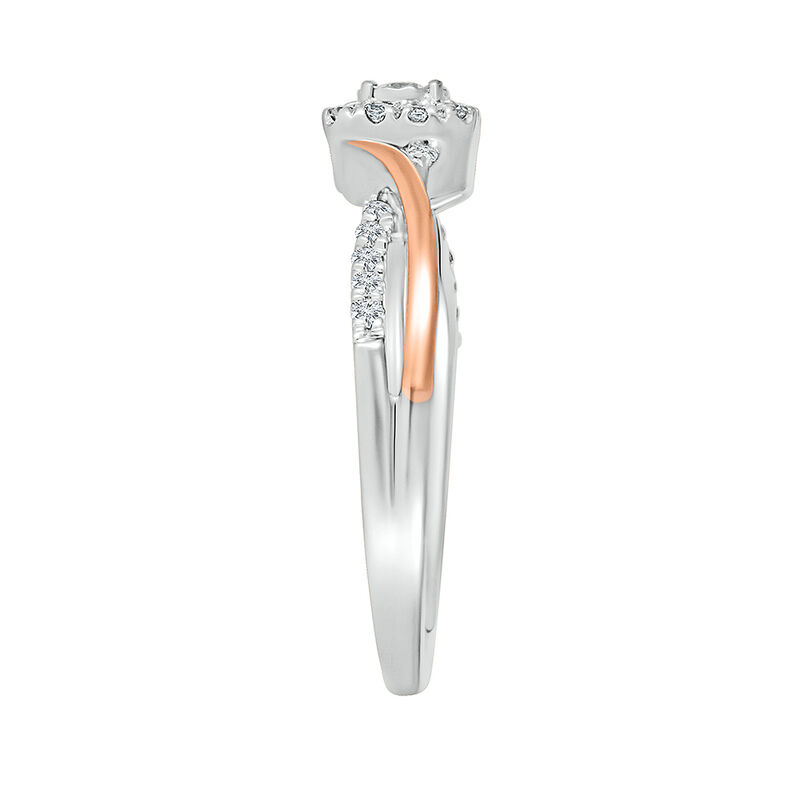 Halo Promise Ring with Diamond Twist Band in Sterling Silver &amp; 10K Rose Gold &#40;1/5 ct. tw.&#41;