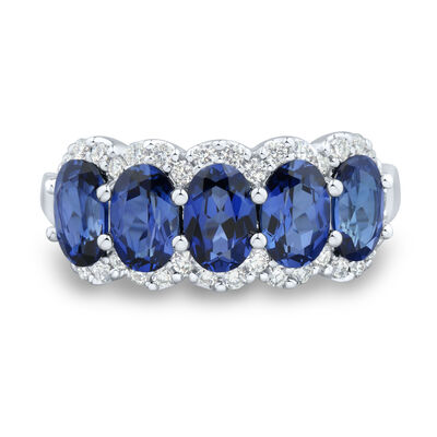 Lab-Created Blue Sapphire and Lab Grown Diamond Band in 10K White Gold (1/3 ct. tw.)