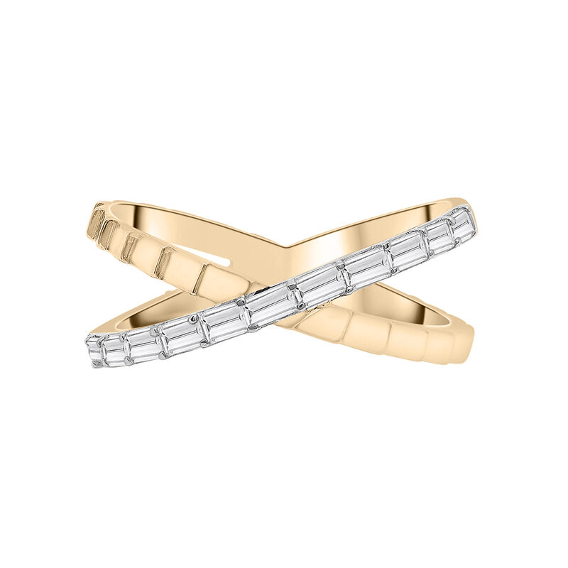 Baguette Diamond Ribbed &#39;X&#39; Ring in 14K Yellow Gold &#40;1/3 ct. tw.&#41;