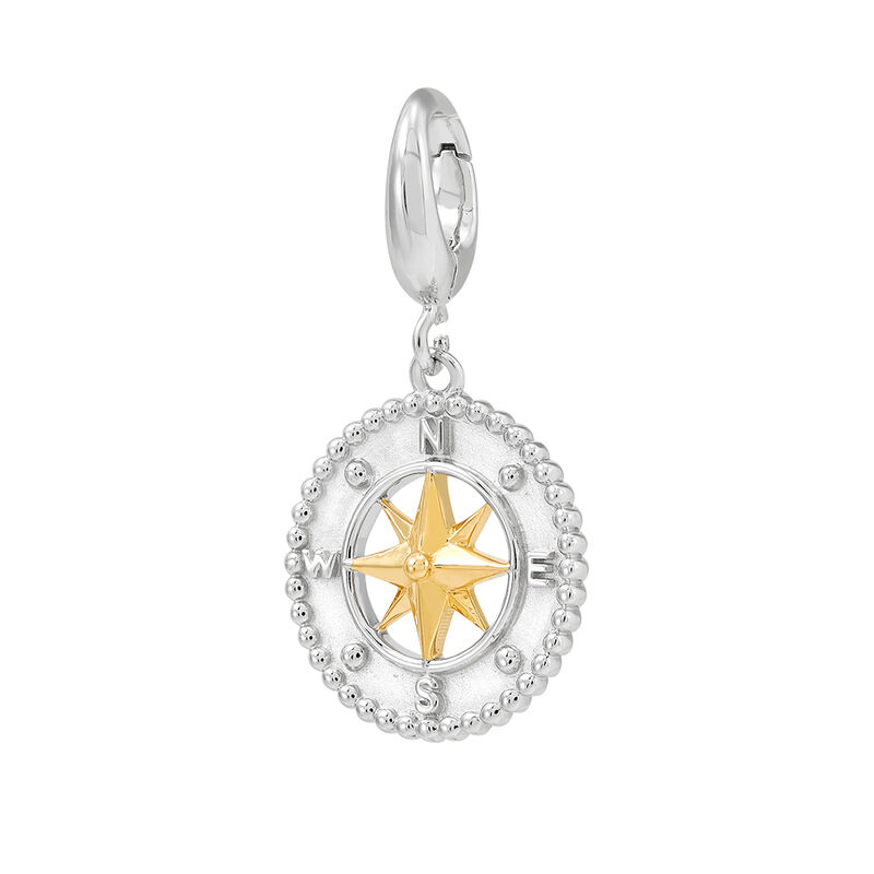Compass Charm with 14K Yellow Gold Plating, Sterling Silver