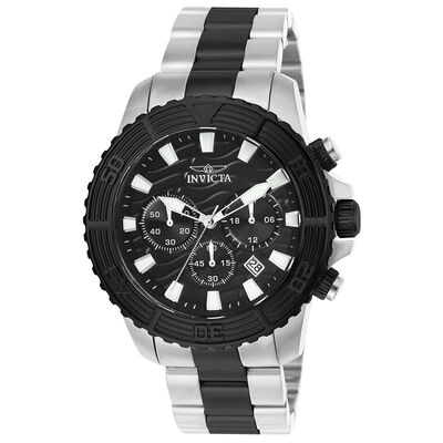 Men’s Pro Diver Chronograph Watch in Black & Silver Stainless Steel