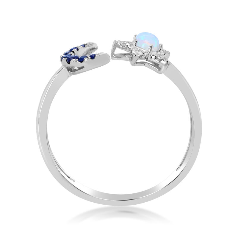 Moon &amp; Star Opal, Sapphire and Diamond Accent Ring in 10K White Gold 