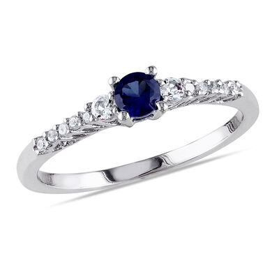 Lab Created Blue & White Sapphire & Diamond Ring in Sterling Silver
