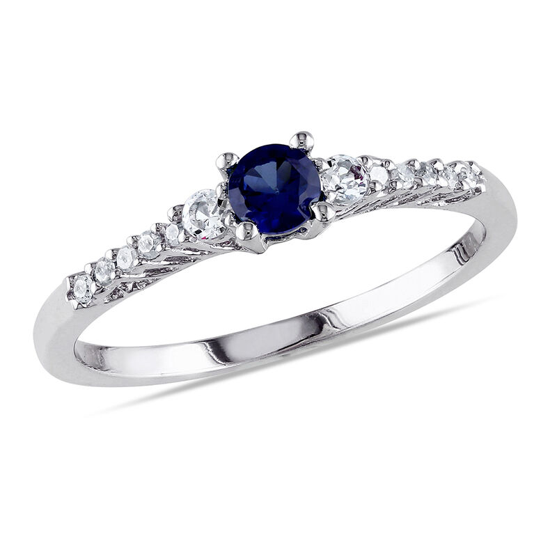 Lab Created Blue &amp; White Sapphire &amp; Diamond Ring in Sterling Silver