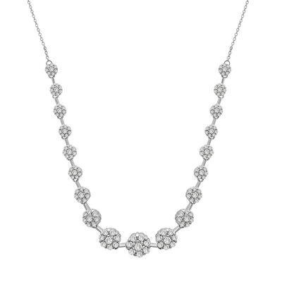 Graduated Cluster Diamond Necklace in 10K White Gold (2 ct. tw.)