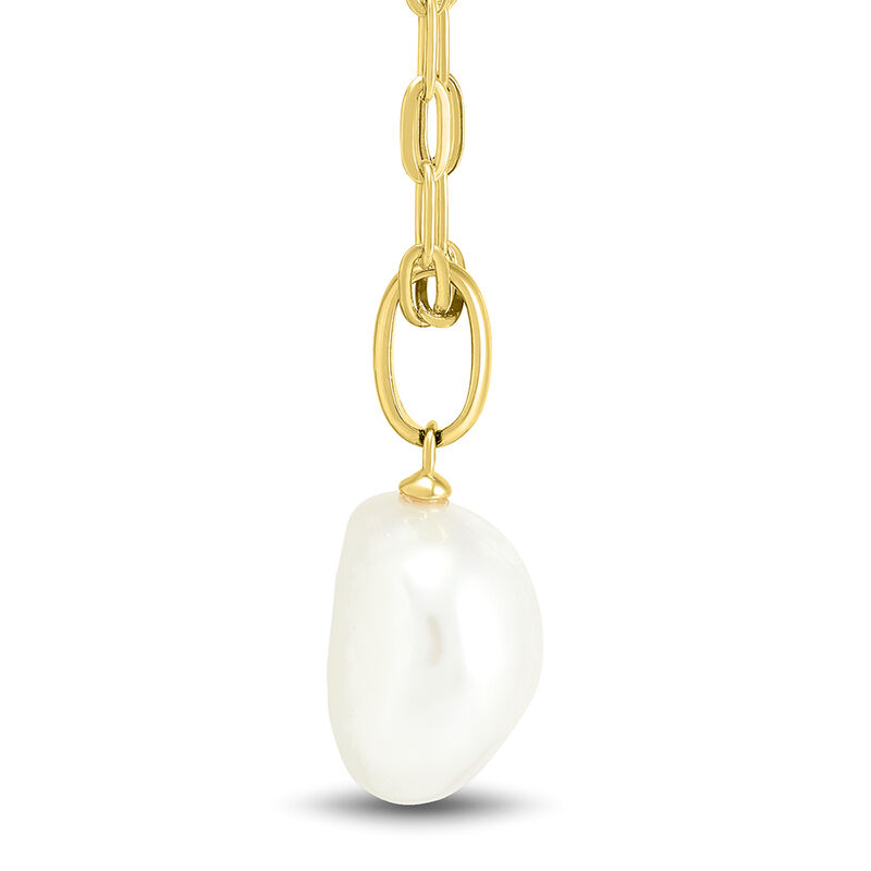 Baroque Shaped Pearl Paperclip Chain Pendant in 10K Yellow Gold