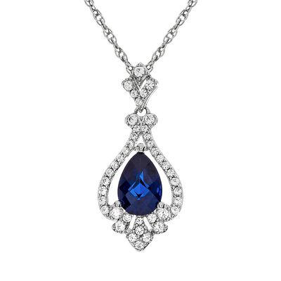 Blue Sapphire & 1/5 ct. tw. Diamond Pendant in 10K White Gold