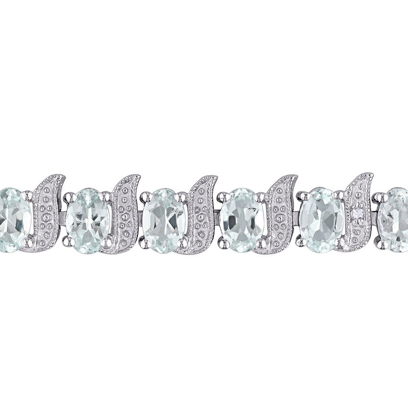 Aquamarine &amp; Diamond Bracelet in Sterling Silver