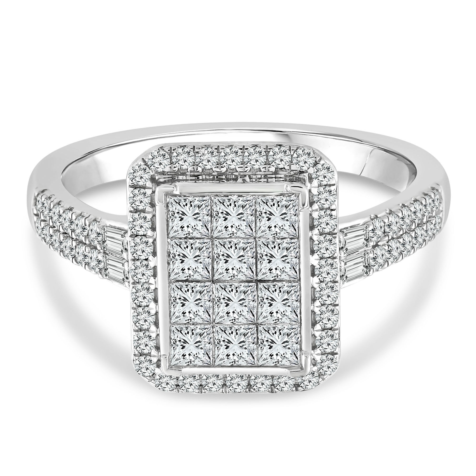 Emerald-Cut Composite Diamond Engagement Ring in 14K White Gold (1 