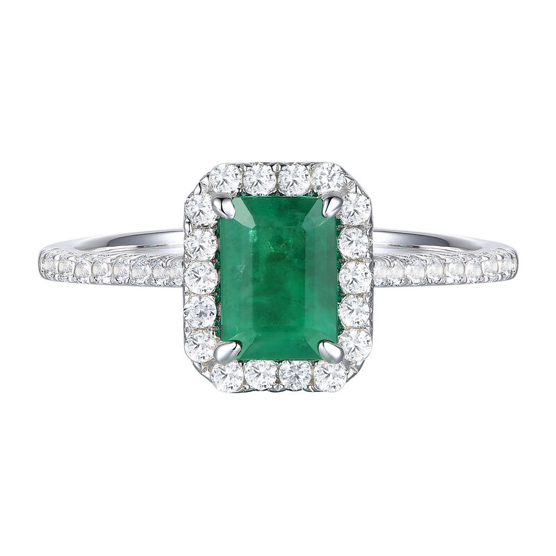 Emerald And Diamond Ring In 10K White Gold