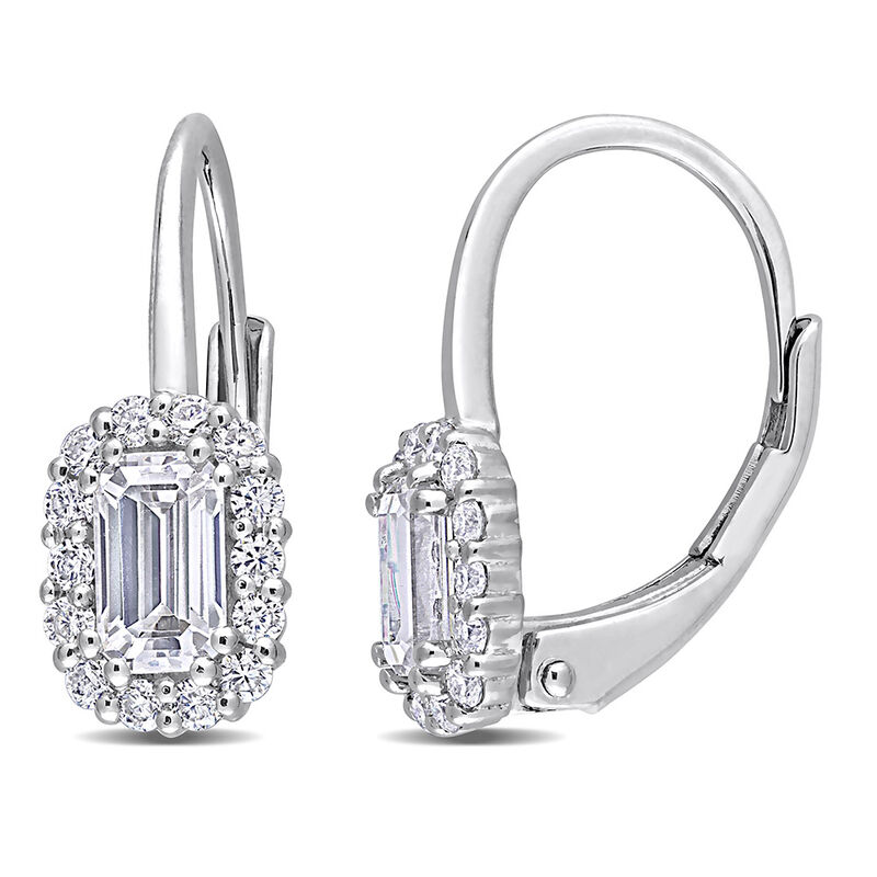 Emerald-Cut Moissanite Earrings with Lever Backs in Sterling Silver
