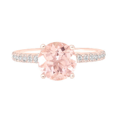 Round Morganite Ring with Diamond Band in 14K Rose Gold (1/3 ct. tw.)