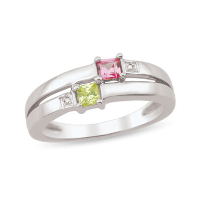 custom gemstone ring with split-shank band & diamond accents (2 stones)