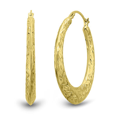 Diamond-Cut Hoop Earrings with Graduated Frame in 10K Yellow Gold