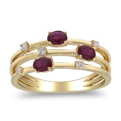 Ruby & Diamond Band in 14K Yellow Gold (1/10 ct. tw.)