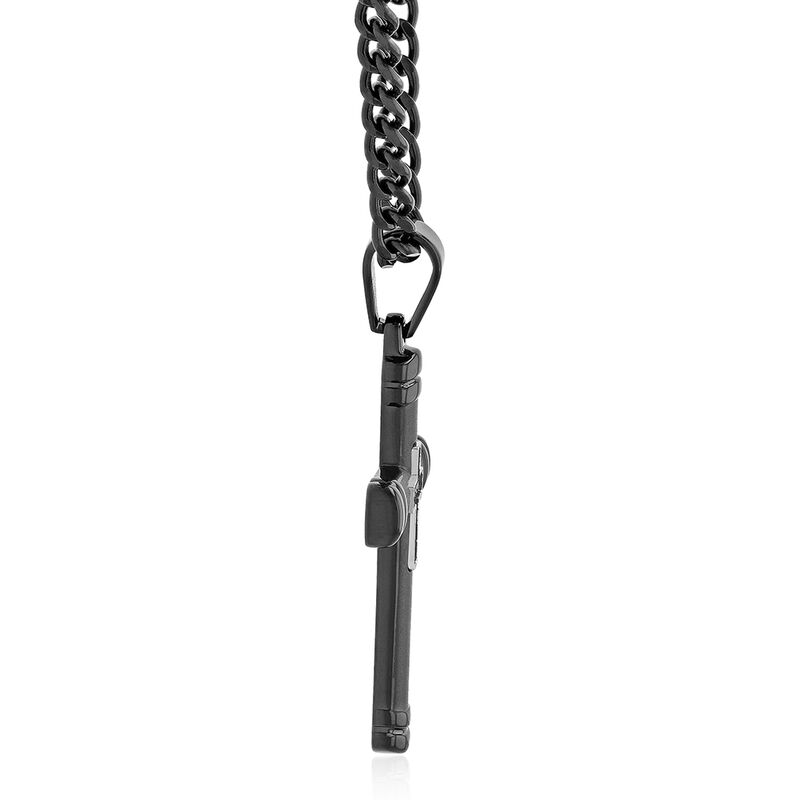 Men&rsquo;s Black Cross Necklace with Black Diamond Accents in Black Ion-Plated Stainless Steel