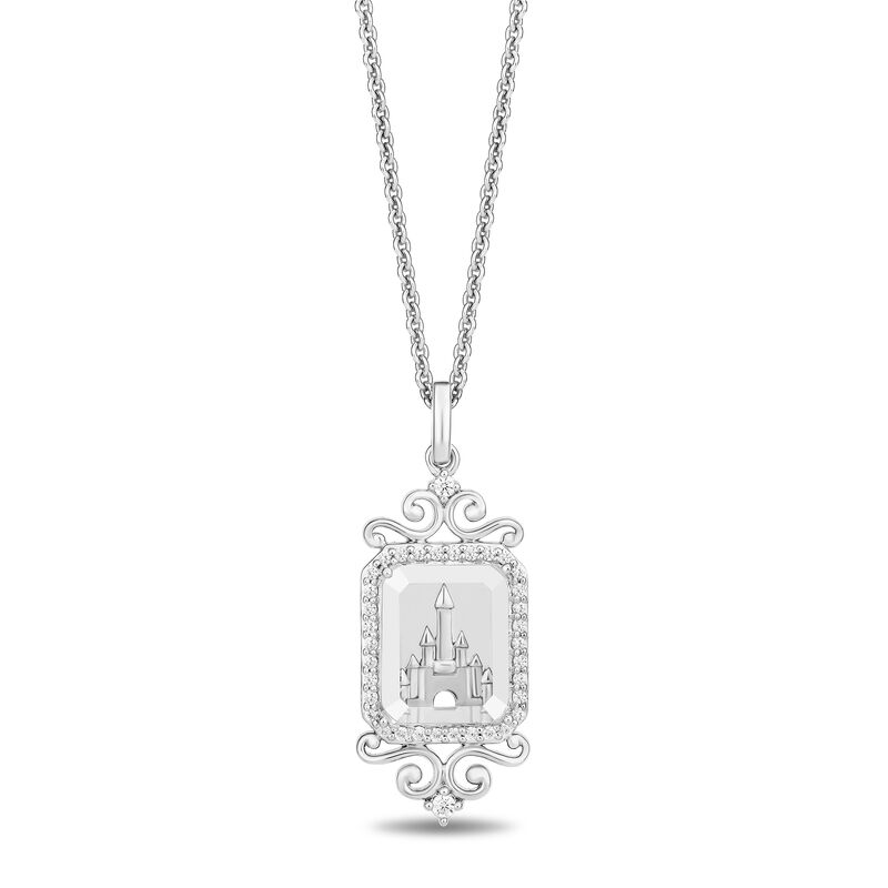 Disney 100th Anniversary Diamond and White Quartz Castle Centennial Pendant in Sterling Silver &#40;1/7 ct. tw.&#41;