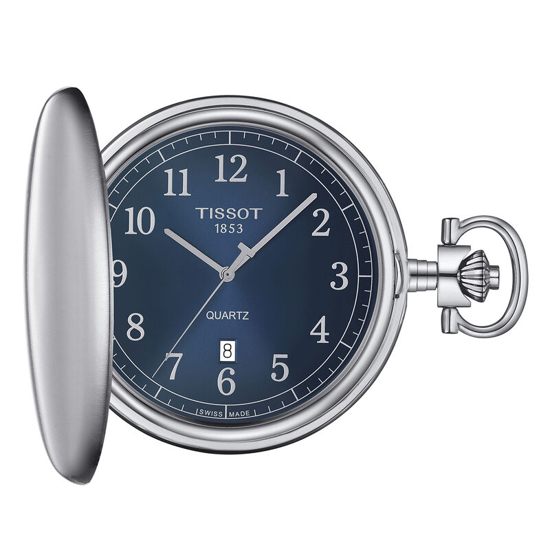 Savonnette Men&#39;s Pocket Watch in Stainless Steel with Blue Gradient Dial, 49MM