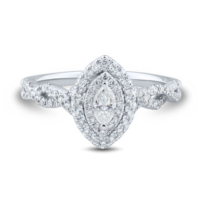 Marquise Diamond Engagement Ring with Twist Band in 14K White Gold (1/2 ct. tw.)