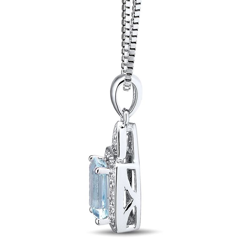 Aquamarine &amp; Diamond Pendant in Sterling Silver