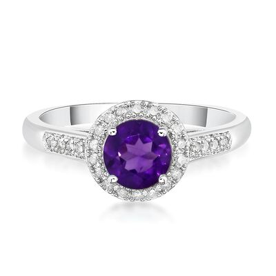 Amethyst & 1/8 ct. tw. Diamond Ring in Sterling Silver