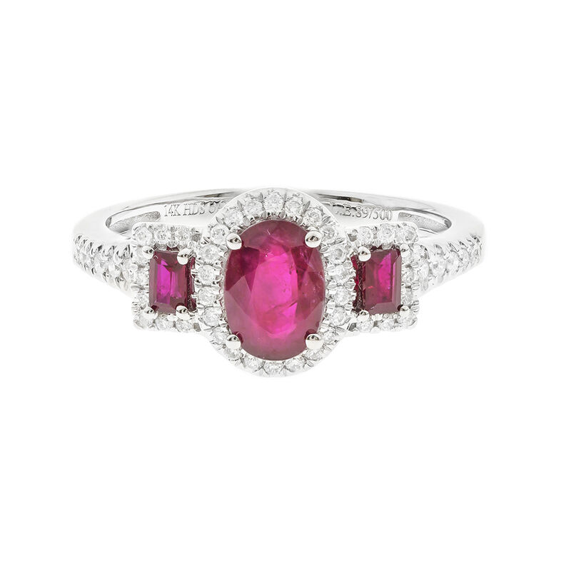Ruby &amp; Diamond Ring with Oval &amp; Emerald-Cut in 14K White Gold &#40;1/5 ct. tw.&#41;
