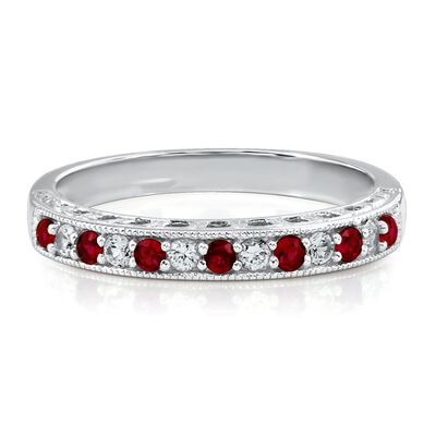 Lab Created Ruby & White Sapphire Stack Ring in Sterling Silver